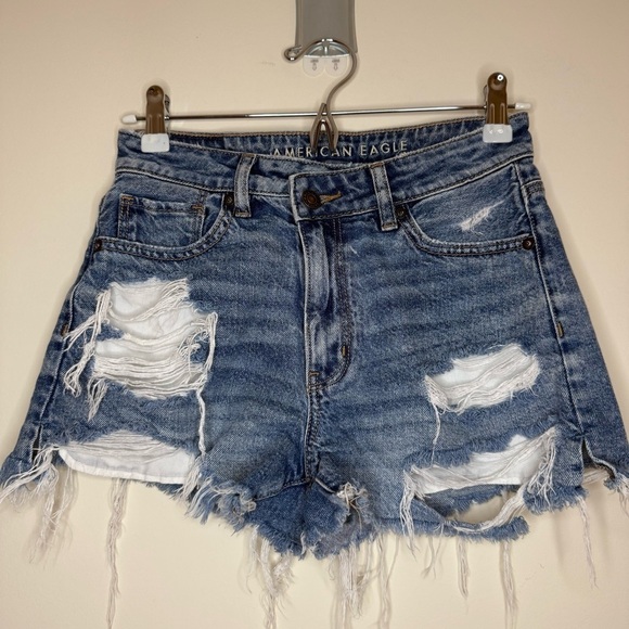 American Eagle Outfitters Pants - AMERICAN EAGLE Mom Short Distressed Cutoff Summer High Waisted Light Wash Shorts